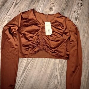 CALIA by Carrie Underwood Rust Long Sleeve Crop Top